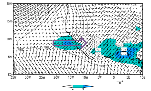 925 hPa wind and geopotential height over West Africa